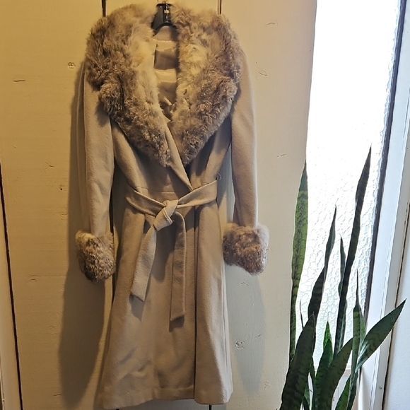 Vintage Penny Lane Cream Fur-Trimmed Women's Lined Coat - Picture 11 of 13